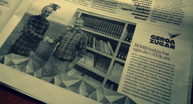 Euskararen kalitatea elkarlanean sendotzeko hitzarmena sinatu dute Berria Taldeak eta UZEIk